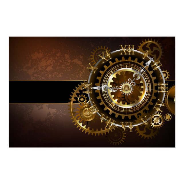 Dampfuhrwerk-Uhr mit antiken Zahnrädern Poster (Vorderseite)
