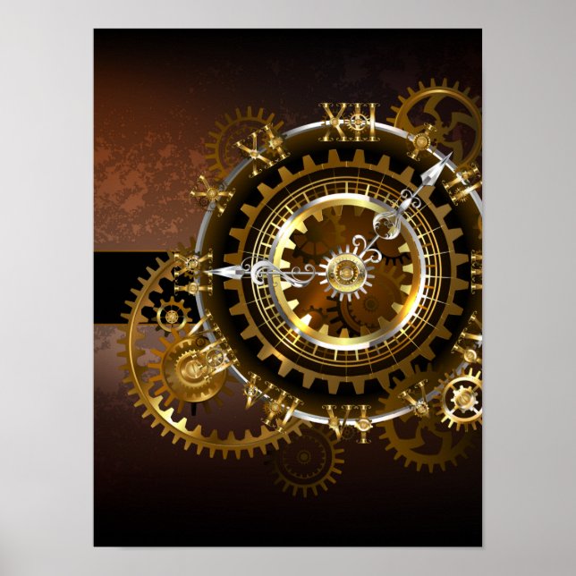 Dampfuhrwerk-Uhr mit antiken Zahnrädern Poster (Vorne)