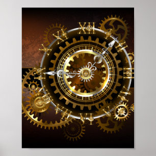 Dampfuhrwerk-Uhr mit antiken Zahnrädern Poster