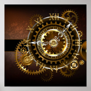 Dampfuhrwerk-Uhr mit antiken Zahnrädern Poster