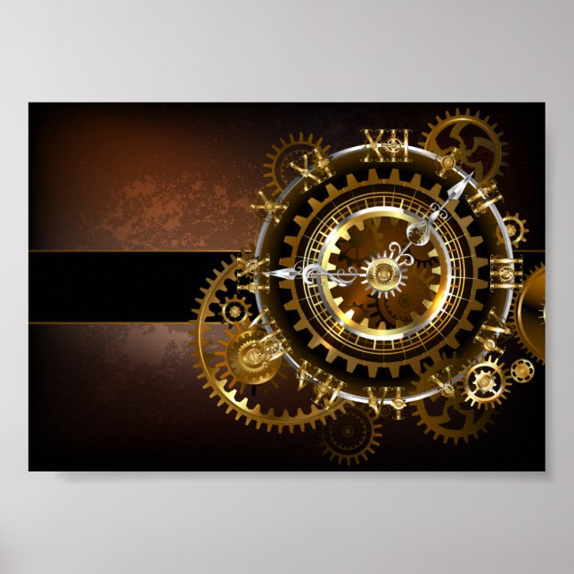 Dampfuhrwerk-Uhr mit antiken Zahnrädern Poster (Vorne)