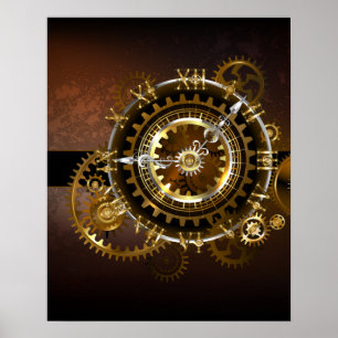 Dampfuhrwerk-Uhr mit antiken Zahnrädern Poster