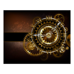 Dampfuhrwerk-Uhr mit antiken Zahnrädern Poster