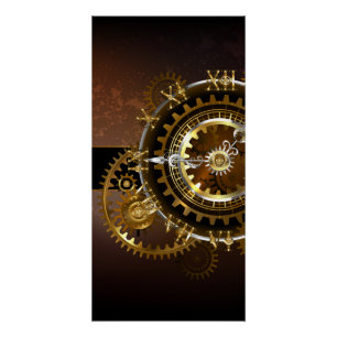 Dampfuhrwerk-Uhr mit antiken Zahnrädern Poster