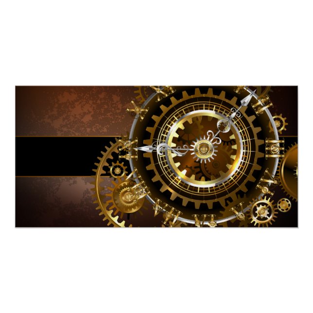 Dampfuhrwerk-Uhr mit antiken Zahnrädern Poster (Vorderseite)
