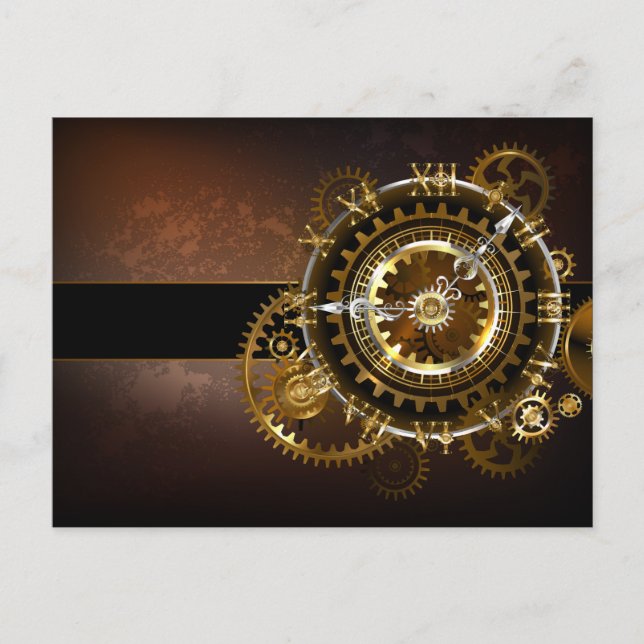 Dampfuhrwerk-Uhr mit antiken Zahnrädern Postkarte (Vorderseite)