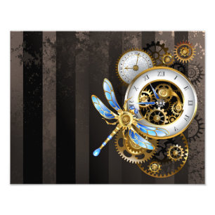 Dampfuhrwerk-Uhr mit mechanischer Libelle Fotodruck