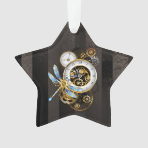 Dampfuhrwerk-Uhr mit mechanischer Libelle Ornament