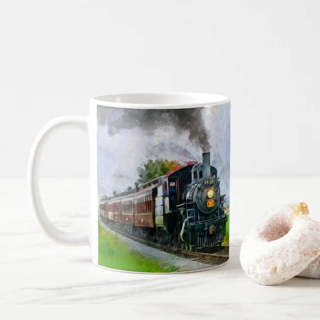 Dampfzug 89, Dampflokomotive Motor Eisenbahn Kaffeetasse (Mit Donut)