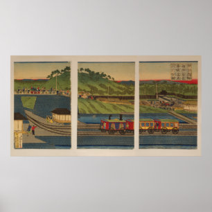 Dampfzug am Takanawa-Ufer, Tokio Poster