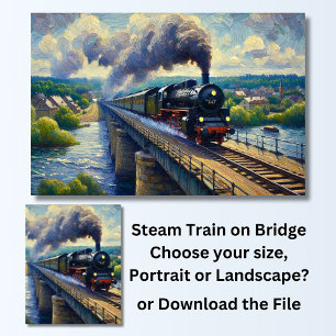 Dampfzug auf Bridge-Malerei Poster