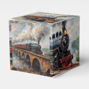 Dampfzug auf einer Brücke - Ölgemälde Geschenkschachtel