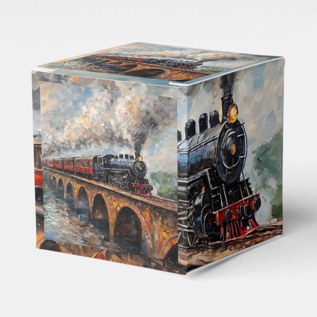 Dampfzug auf einer Brücke - Ölgemälde Geschenkschachtel (Vorderseite)