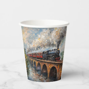 Dampfzug auf einer Brücke - Ölgemälde Pappbecher