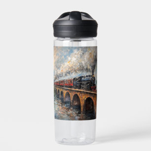 Dampfzug auf einer Brücke - Ölgemälde Trinkflasche