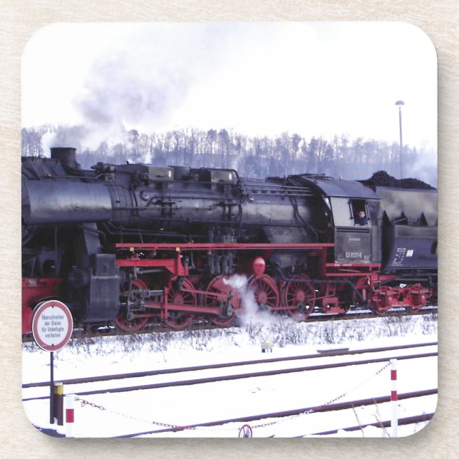Dampfzug-Bahnlokomotivstations-Motor Untersetzer (Vorderseite)