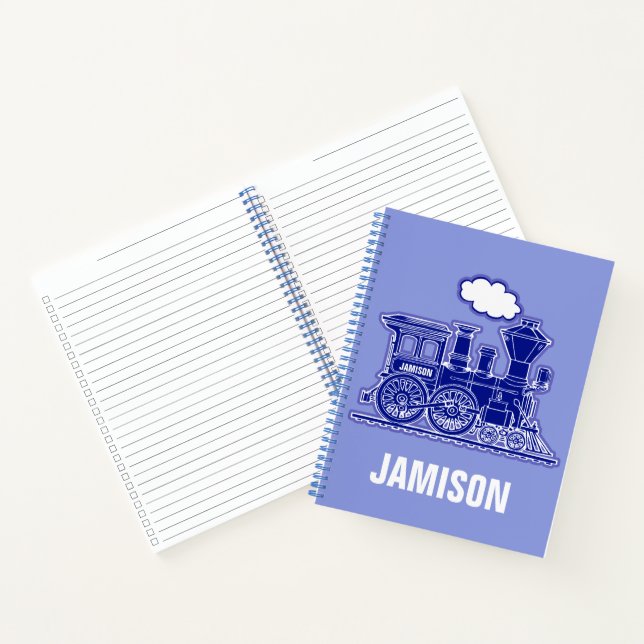 Dampfzug in blau mit individuelle Name Notizbuch (Innenseite)