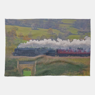 Dampfzug Lokomotive Eisenbahn Anhänger Kunst Handtuch