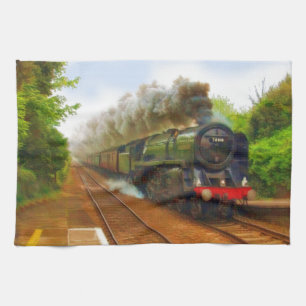 Dampfzug Lokomotive Eisenbahn Anhänger Kunst Küchentuch