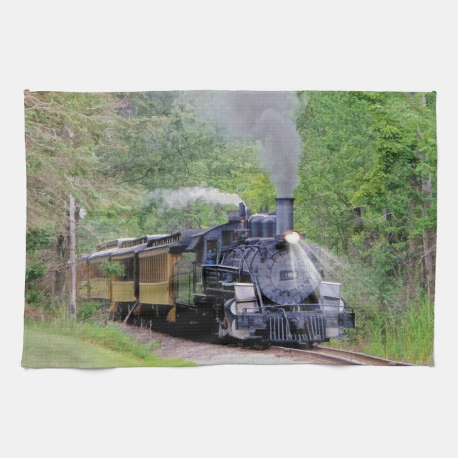 Dampfzug Lokomotive Eisenbahn Anhänger Kunst Küchentuch (Horizontal)