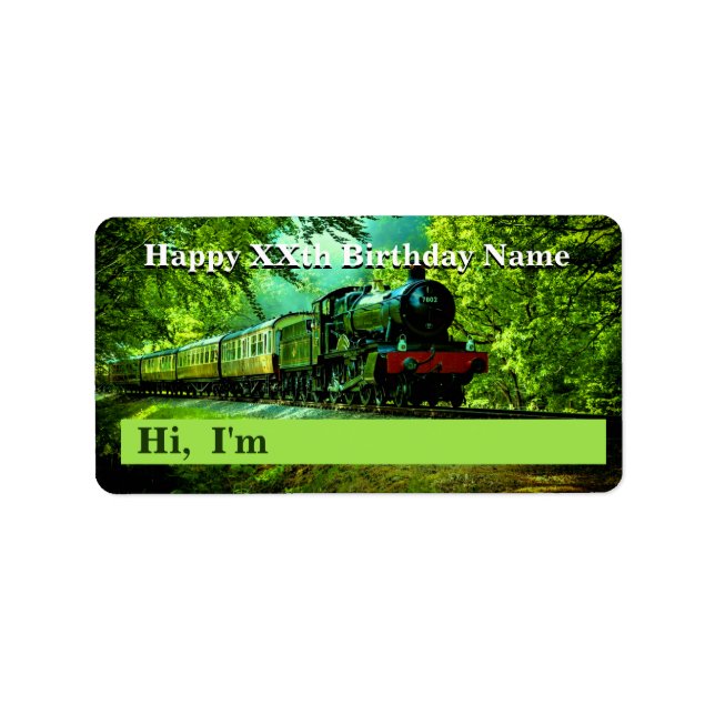 Dampfzug Man's Birthday Party NAME STICKERS Adressaufkleber (Vorne)