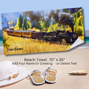 Dampfzug Motor Lokomotive - Name hinzufügen - Strandtuch