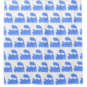 Dampfzug Muster - Baby Blue on White Duschvorhang