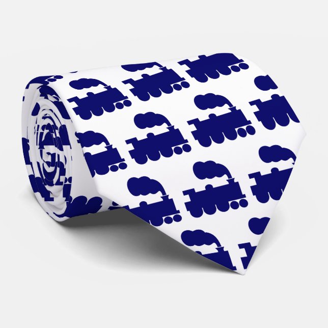 Dampfzug Muster - Deep Navy Blue on White Krawatte (Gerollt)