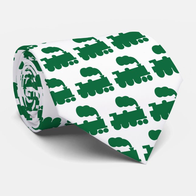 Dampfzug Muster - Forest Green on White Krawatte (Gerollt)