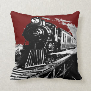 Dampfzug red_black Vintage Kissen FARBänderung