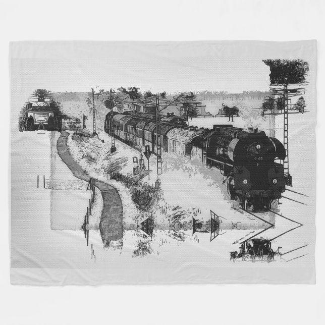 Dampfzug - Vintage Züge Fleecedecke (Vorderseite (Horizontal))
