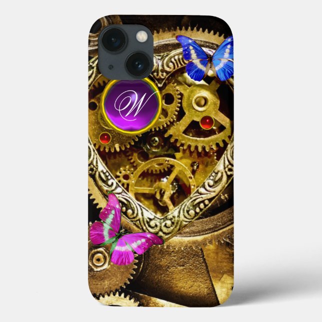 DAMPUNKGEARS ,GEMSTONS, BÜTTERFLIES-MONOGRAMM Case-Mate iPhone HÜLLE (Rückseite)