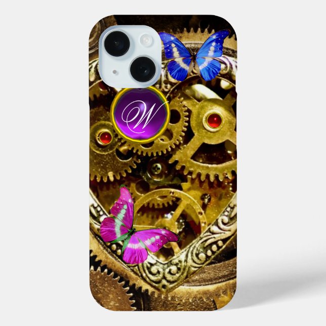 DAMPUNKGEARS ,GEMSTONS, BÜTTERFLIES-MONOGRAMM Case-Mate iPhone HÜLLE (Rückseite)
