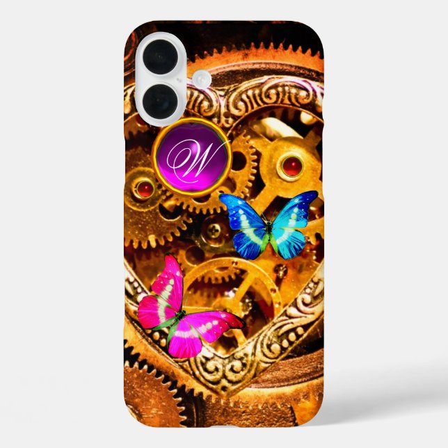 DAMPUNKGEARS ,GEMSTONS, BÜTTERFLIES-MONOGRAMM iPhone 16 PLUS HÜLLE (Rückseite)