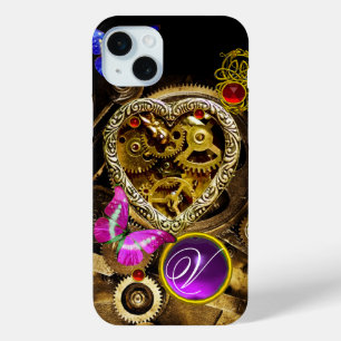 DAMPUNKHERZ, GEARS,GEMS,BUTTERFLIES-MONOGRAMM iPhone 15 MINI HÜLLE