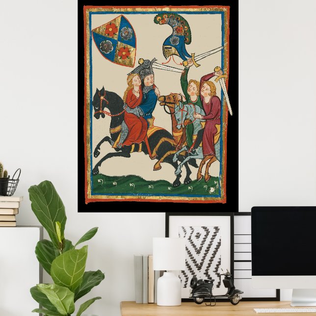 Damsel in Not, mittelalterliche Kunst des 14. Jahr Poster (Heimbüro)