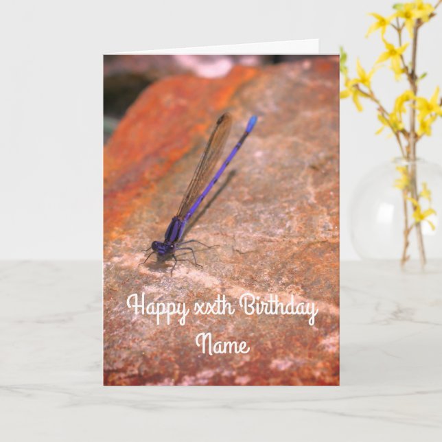 Damselfly Dragonfly Personalisierte Geburtstagskar Karte (Gelbe Blume)