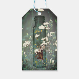 Damselfly-Frau in einer Flasche auf der Wiese Geschenkanhänger