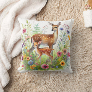 Damwild Rehkalb und Wildblumen  Kissen