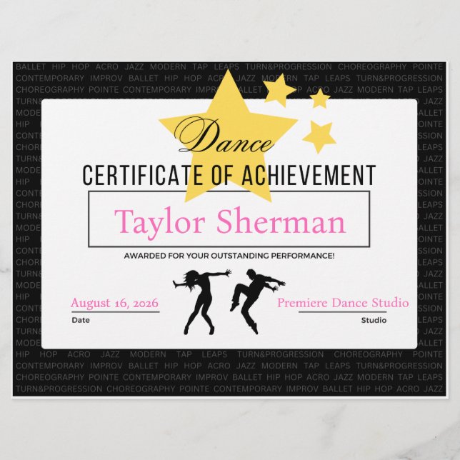 Dance Achievement Certificate Erwägungsgrund Award Briefbogen (Vorderseite)