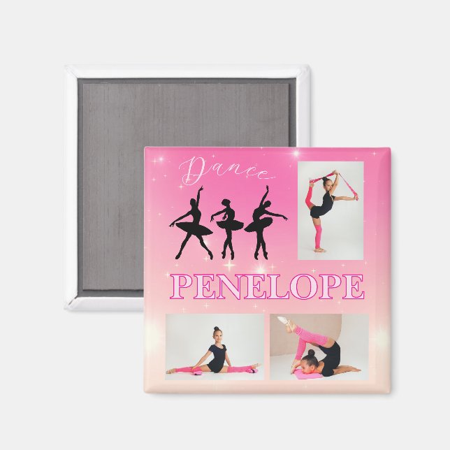Dance Ballet Pink Gradient 3 Foto Personalisiert Magnet (Vorderseite/Rückseite)