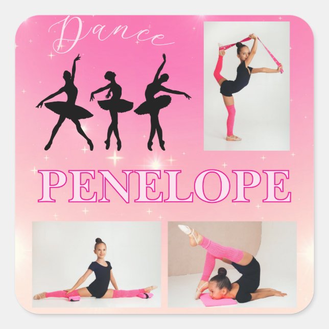 Dance Ballet Pink Gradient 3 Foto Personalisiert Quadratischer Aufkleber (Vorderseite)