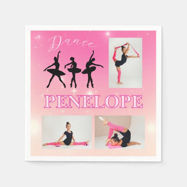Dance Ballet Pink Gradient 3 Foto Personalisiert Serviette (Vorderseite)