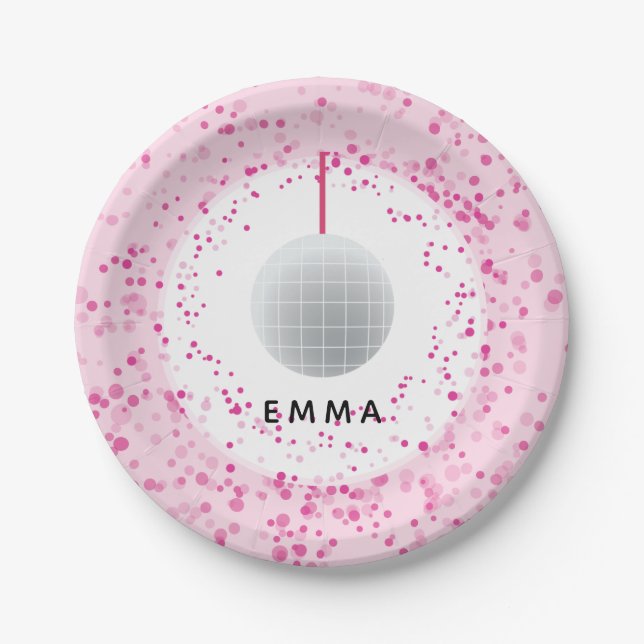 Dance Disco Ball Party Custom Pink Black Party Pappteller (Vorderseite)