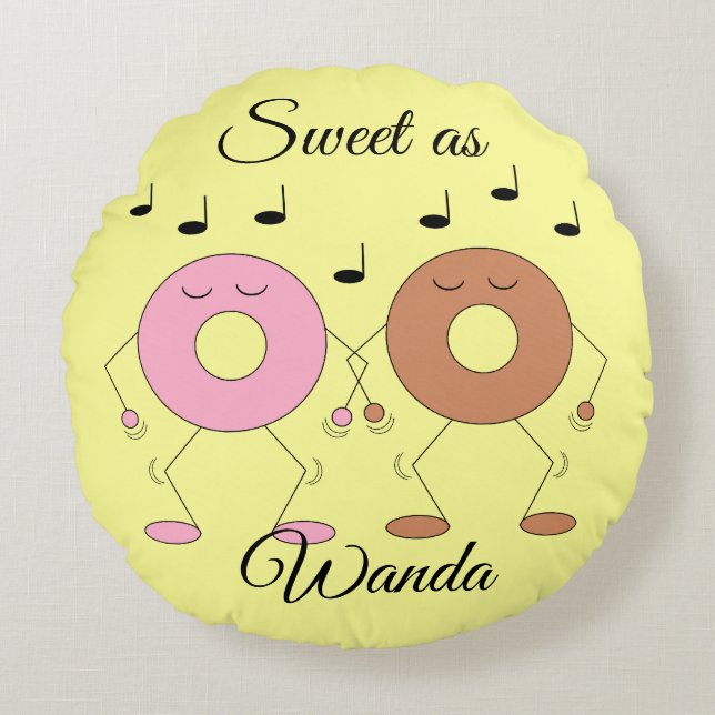Dance Donuts Light Yellow Rundes Kissen (Vorderseite)