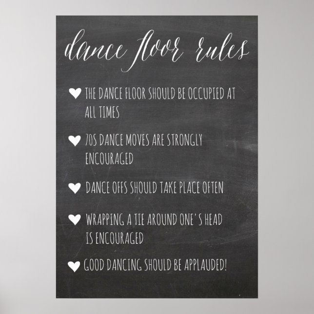 Dance Floor Rules-Zeichen | Calkboard fun sign Poster (Vorne)