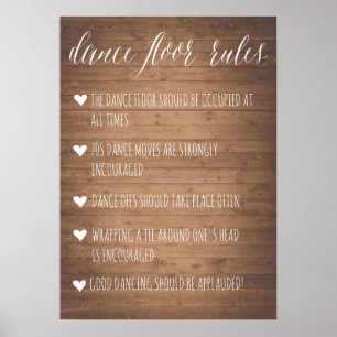 Dance Floor Rules-Zeichen Rustikales lustiges Ze Poster