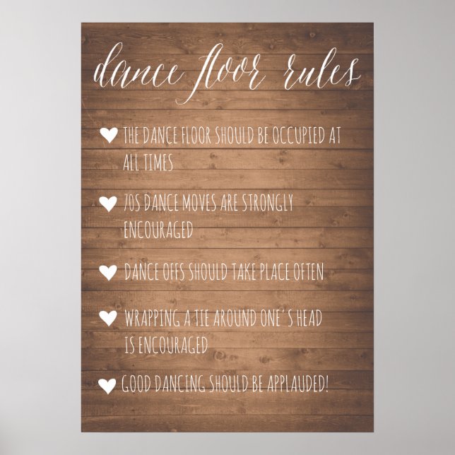 Dance Floor Rules-Zeichen | Rustikales lustiges Ze Poster (Vorne)