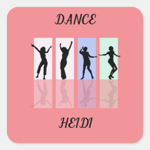 Dance glänzende Sticker. Personalisierter Name. Quadratischer Aufkleber