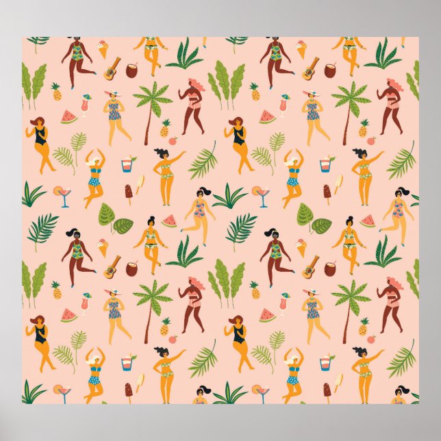 Dance Ladys, Palm Blätter Muster. Poster (Vorne)